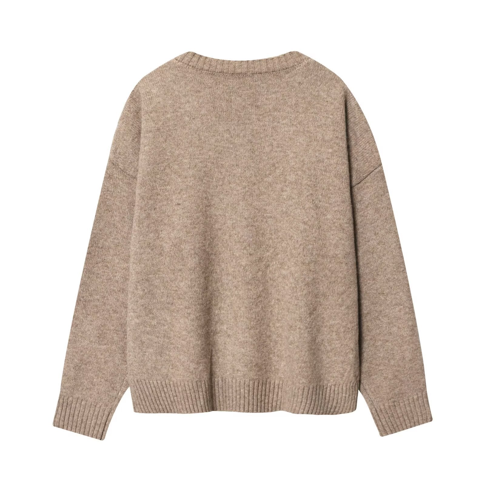 V-neck long sleeved solid color pullover knitted sweater for women