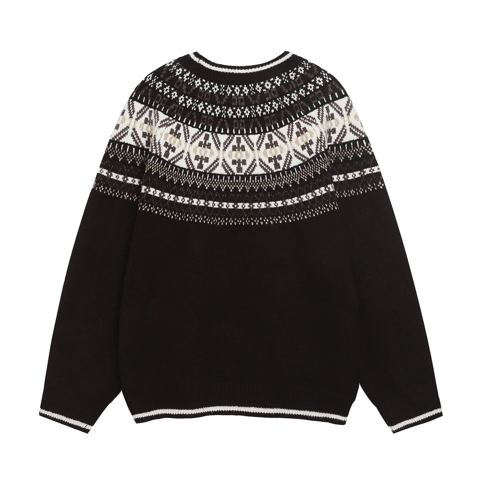 Retro Ethnic Style Jacquard Crew Neck Sweater Unisex Versatile Design Knitted Top