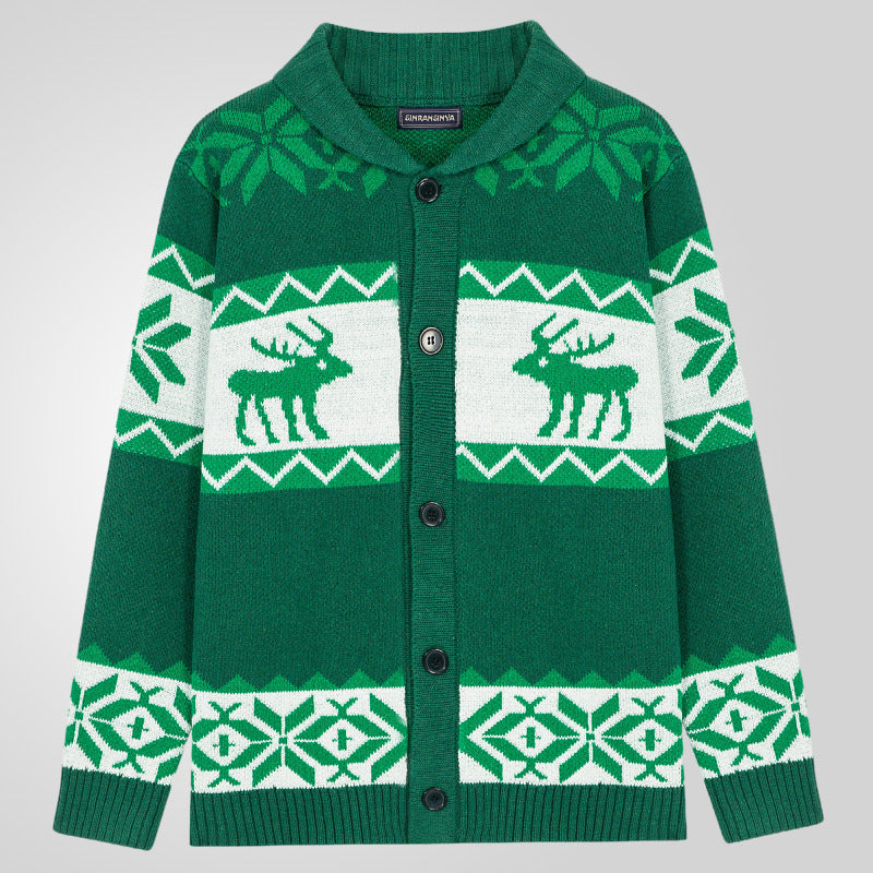 Christmas Jacquard Knitted Sweater Button Open Sweater Coat