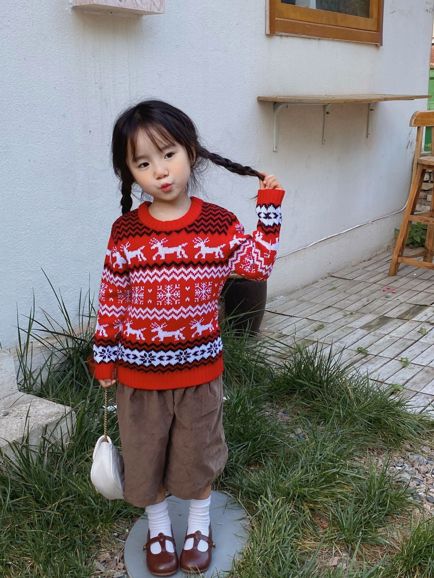 Christmas sweater couple outfit Christmas round neck knit sweater