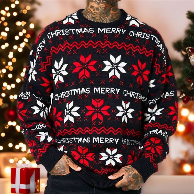 Christmas jacquard sweater loose shoulder long sleeved thin sweater