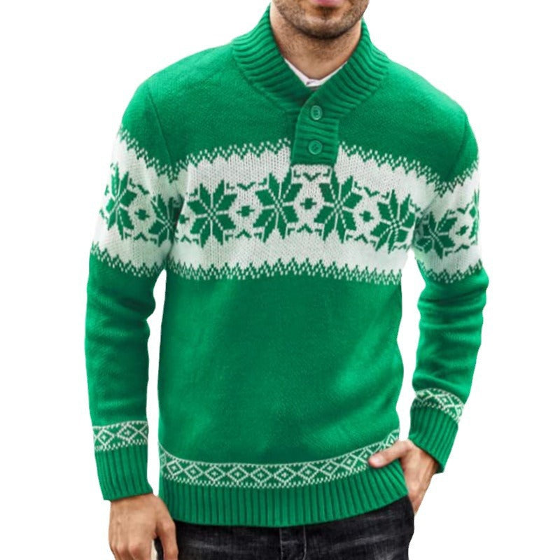Hooded sweater long sleeved Christmas jacquard knitted sweater