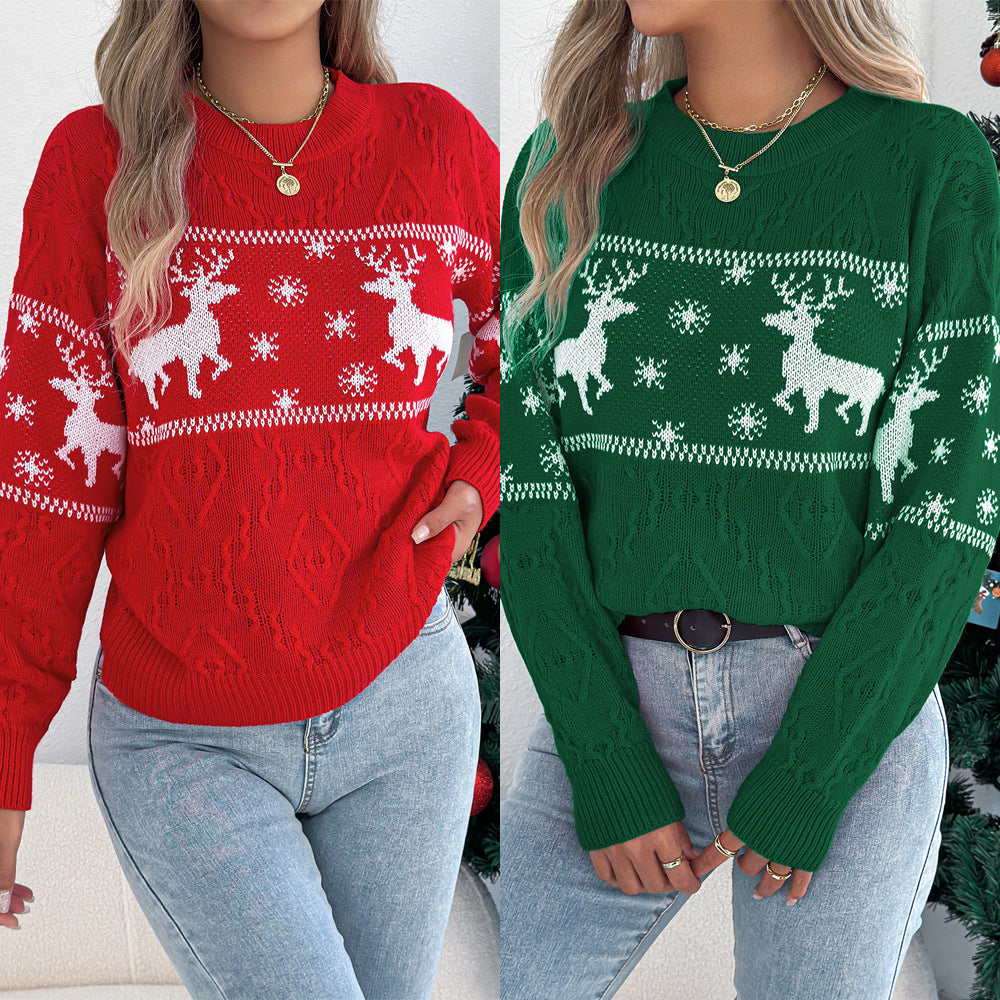 Deer pattern lantern long sleeved pullover sweater