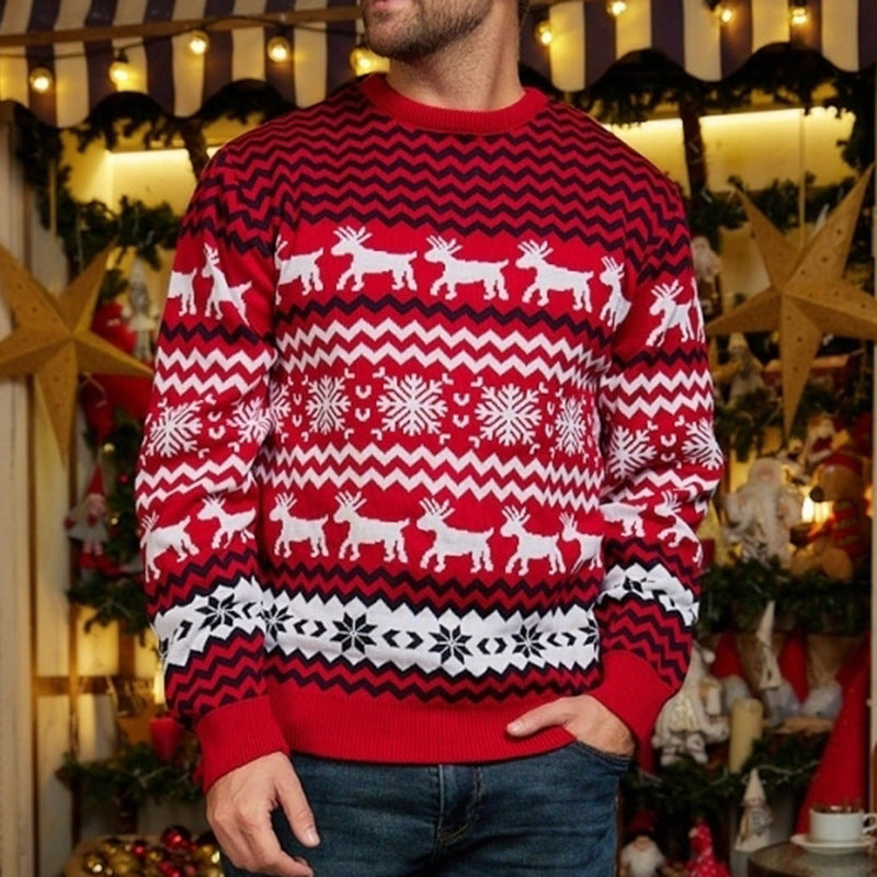 Christmas sweater couple outfit Christmas round neck knit sweater