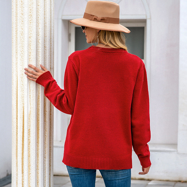 Knitted letter bell round neck Christmas casual sweater