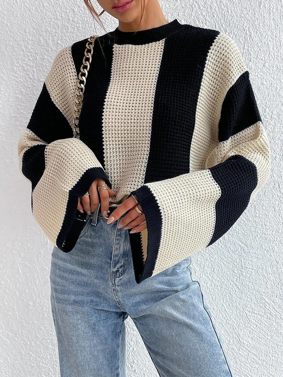 Fashion Striped Turtleneck Sweater For Women Elegant Loose Long Sleeve Pullover  Autumn Vintage Winter High Street Sweaters