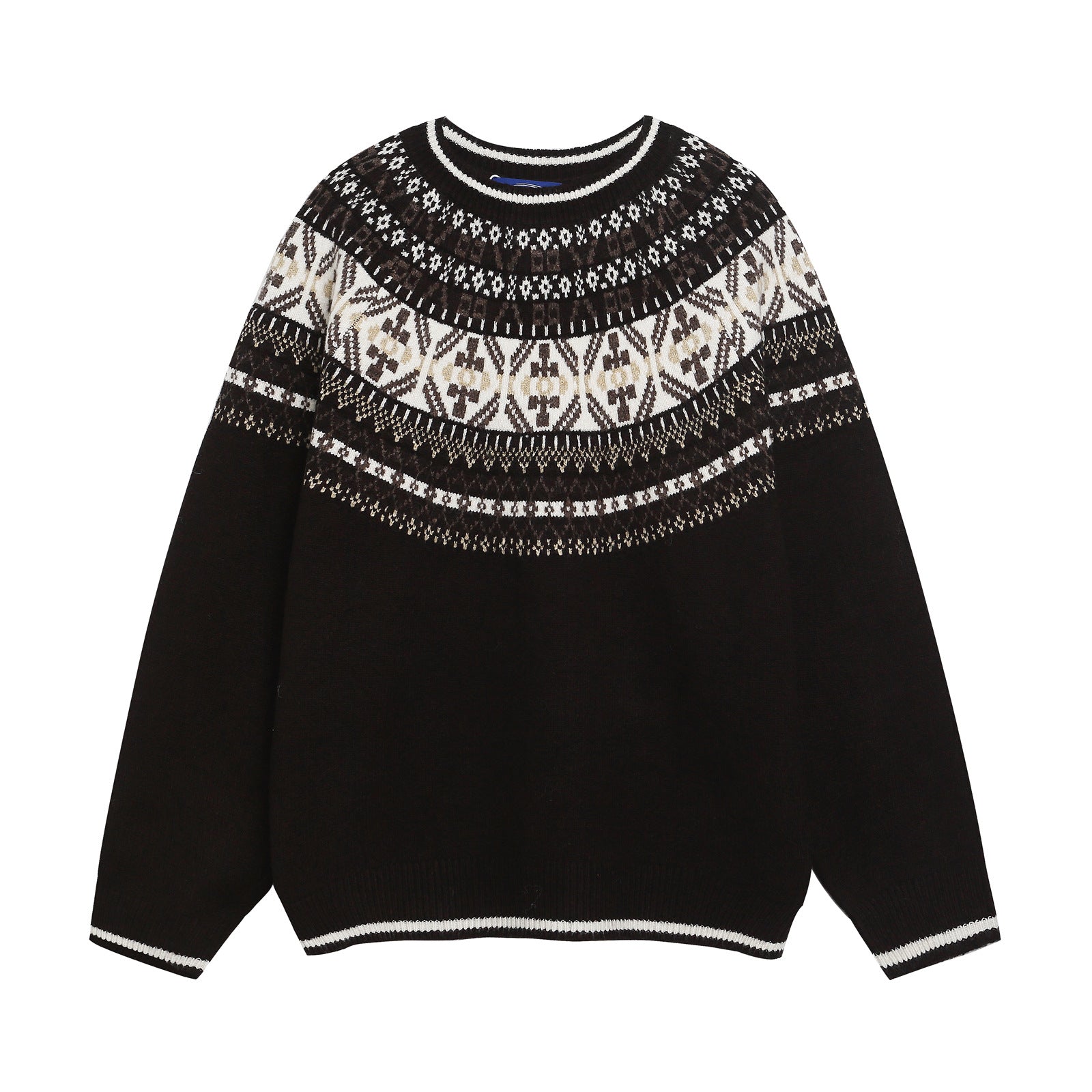 Retro Ethnic Style Jacquard Crew Neck Sweater Unisex Versatile Design Knitted Top