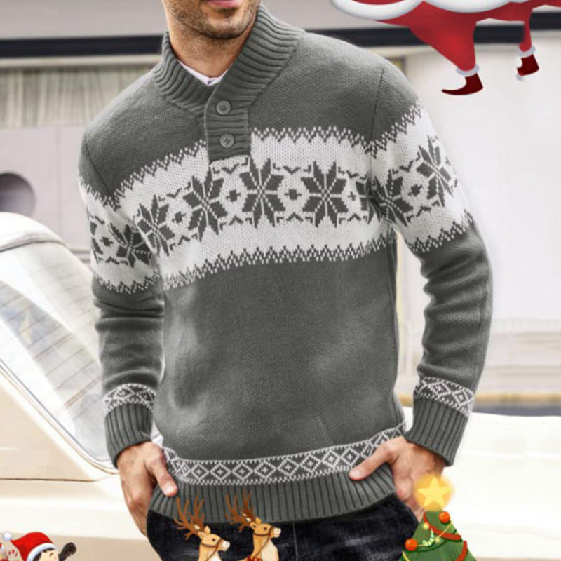 Hooded sweater long sleeved Christmas jacquard knitted sweater