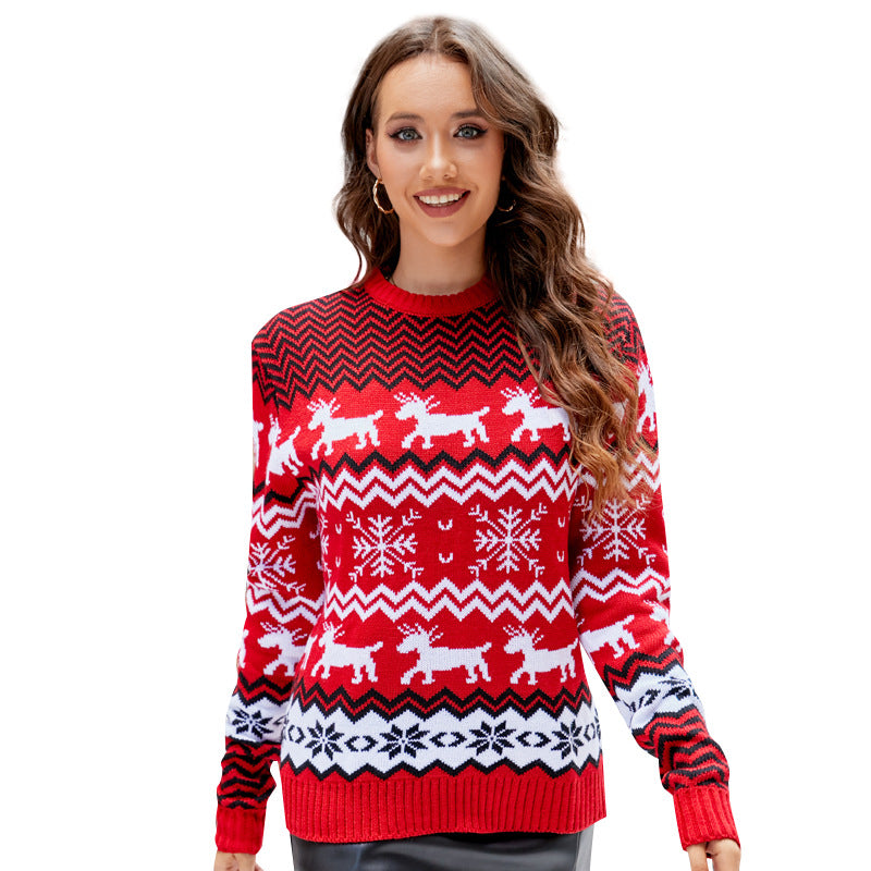 Christmas sweater couple outfit Christmas round neck knit sweater