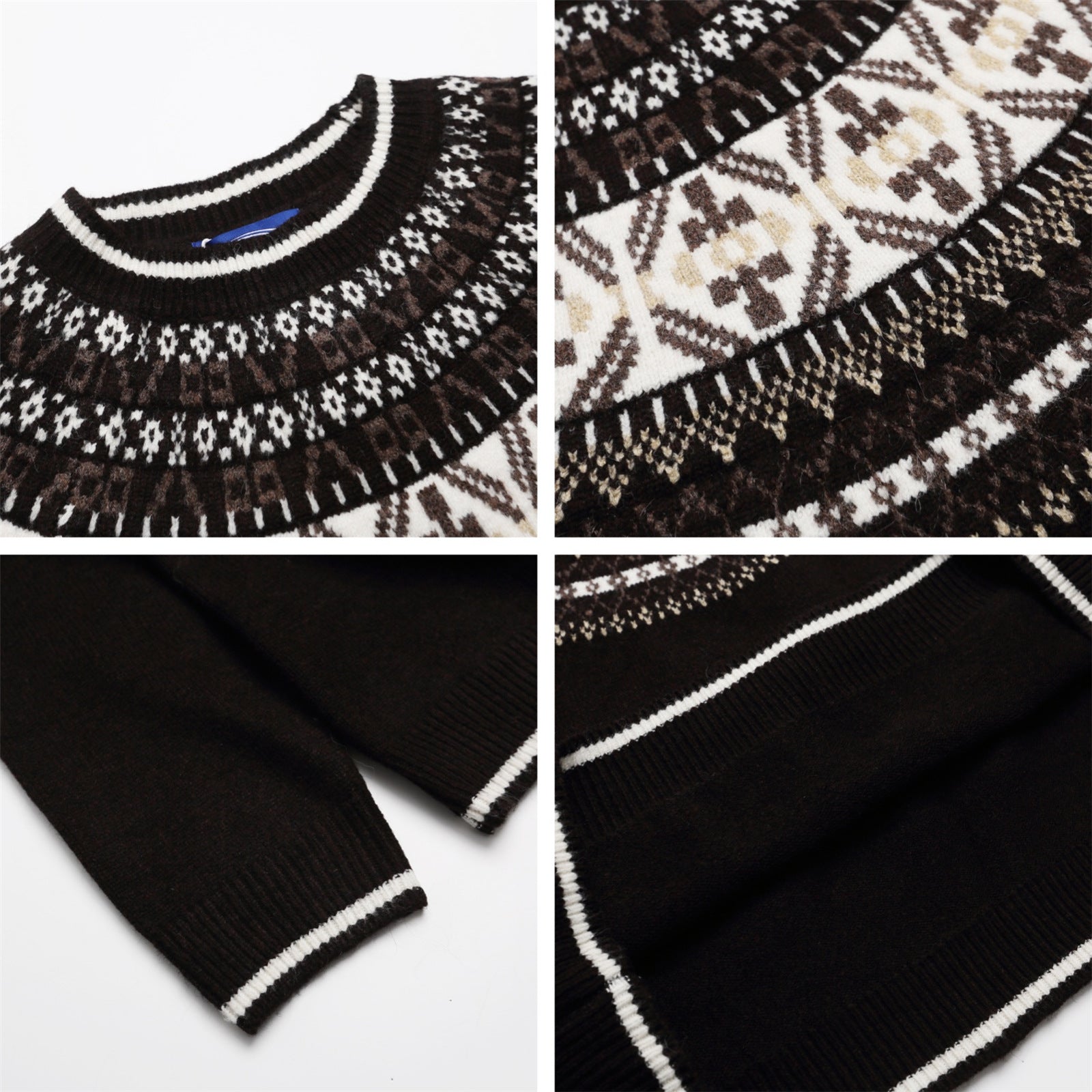 Retro Ethnic Style Jacquard Crew Neck Sweater Unisex Versatile Design Knitted Top