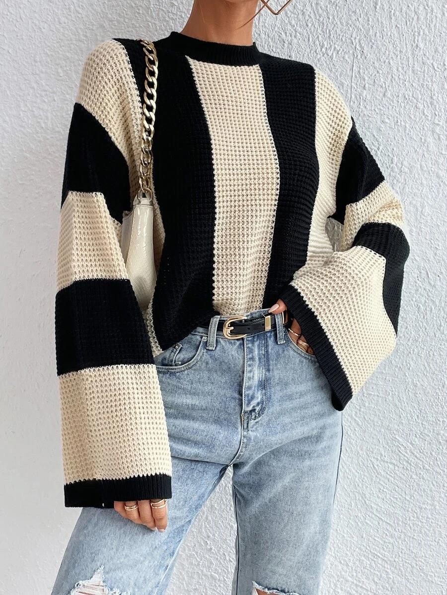 Fashion Striped Turtleneck Sweater For Women Elegant Loose Long Sleeve Pullover  Autumn Vintage Winter High Street Sweaters