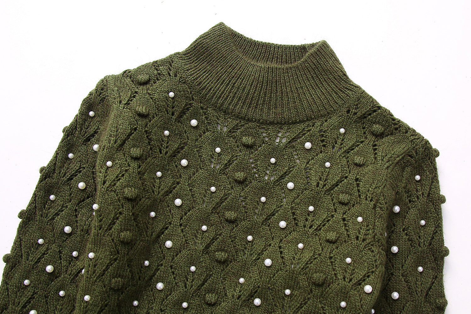 New Woman Long Sleeve Knitted Knitwears Pullover Backless Sweater Jumpers Top Faux Pearls Cropped Sweaters for Women