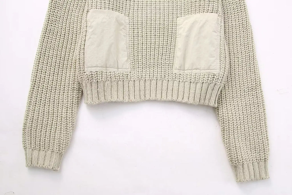 Contrast Cropped Sweaters for Women  Pullovers Knitted Sweater Woman Long Sleeve Ribbed Women's Sweater Autumn Jerseys