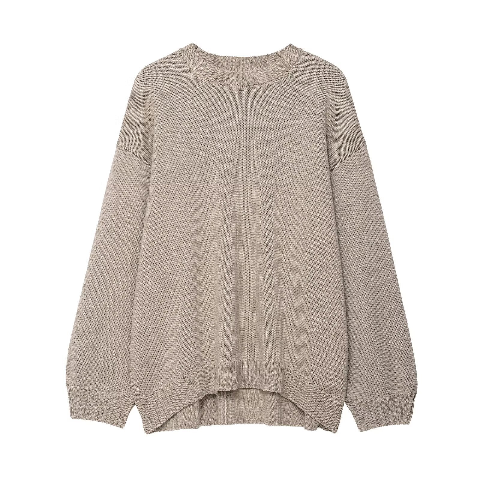 Long sleeved single breasted solid color pullover knitted sweater for women