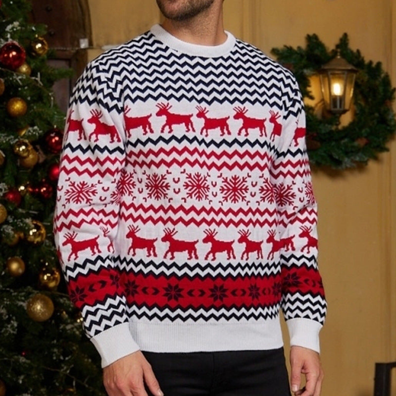 Christmas sweater couple outfit Christmas round neck knit sweater