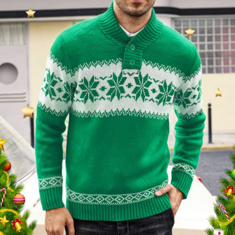 Hooded sweater long sleeved Christmas jacquard knitted sweater