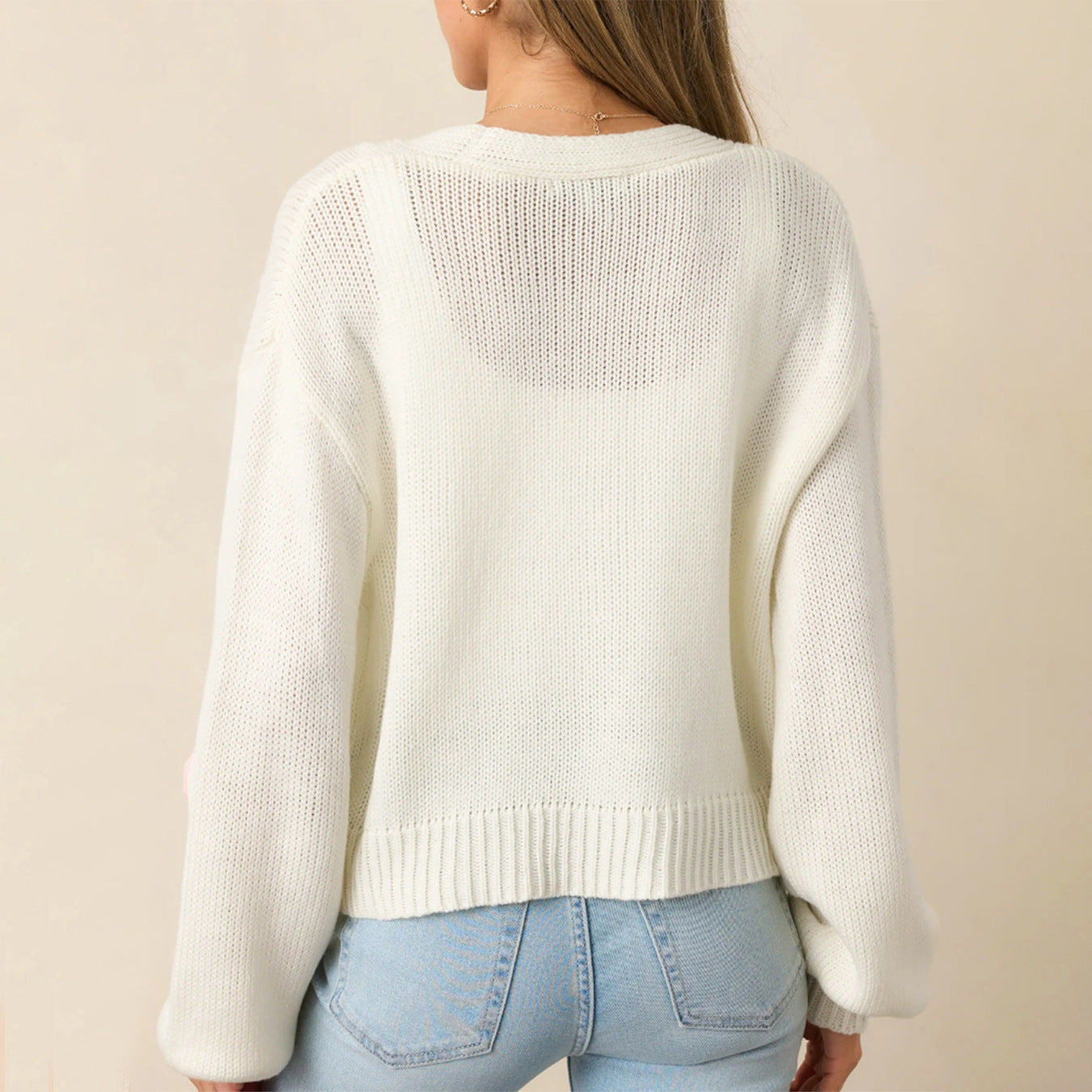 Women's Sweater Cardigan with Strawberry Pattern, Long Sleeve Knitted Top with Buttons
