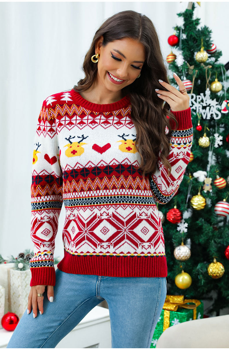 Hooded Snowflake Color blocked Christmas Day Sweater for Women