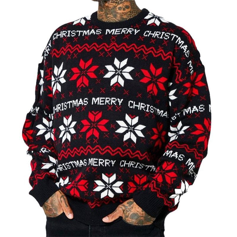 Christmas jacquard sweater loose shoulder long sleeved thin sweater