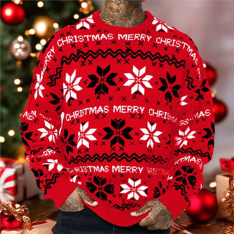 Christmas jacquard sweater loose shoulder long sleeved thin sweater