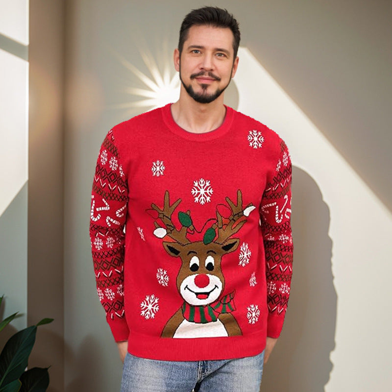Men's Christmas slim fit round neck knitted sweater with yarn splicing