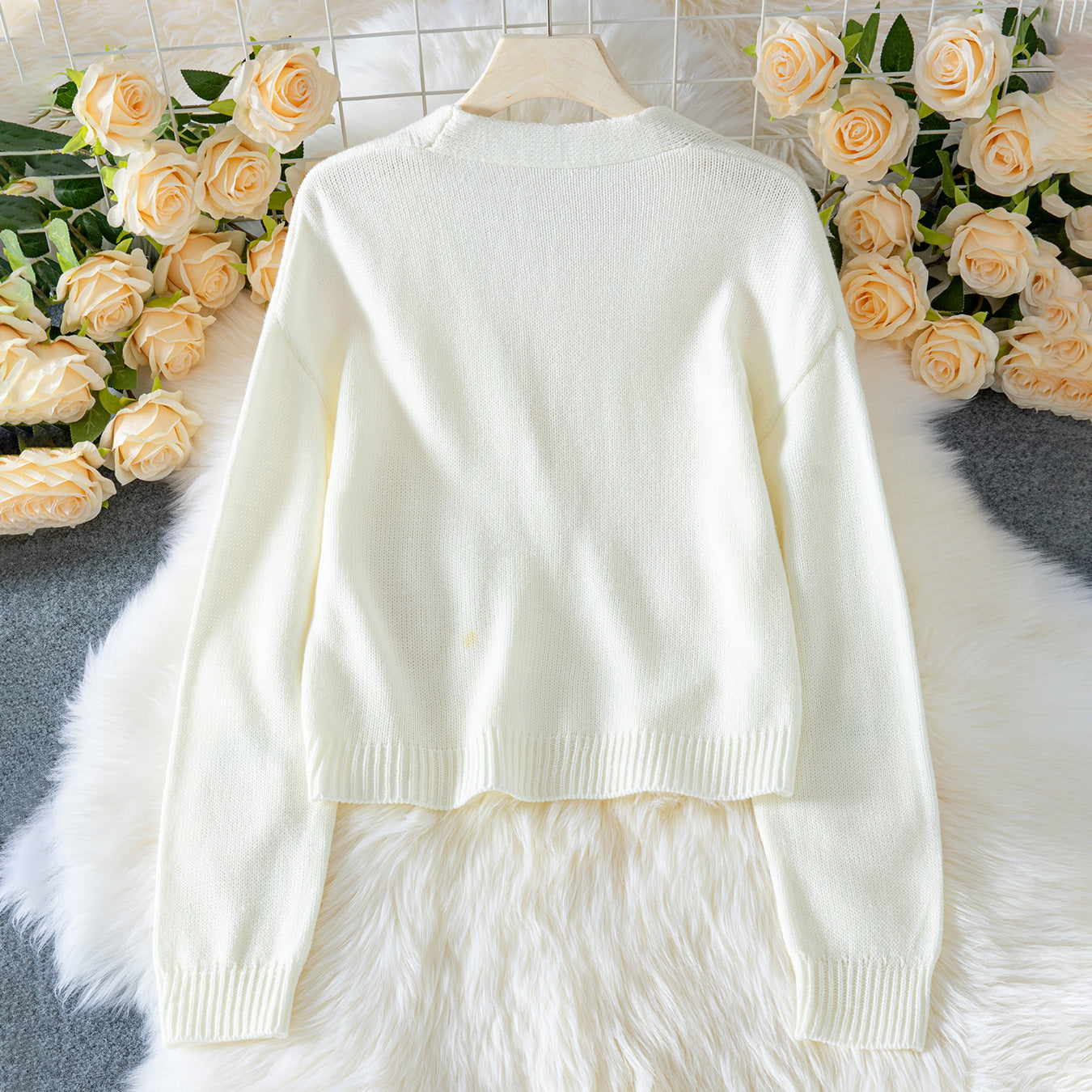 Women's Sweater Cardigan with Strawberry Pattern, Long Sleeve Knitted Top with Buttons