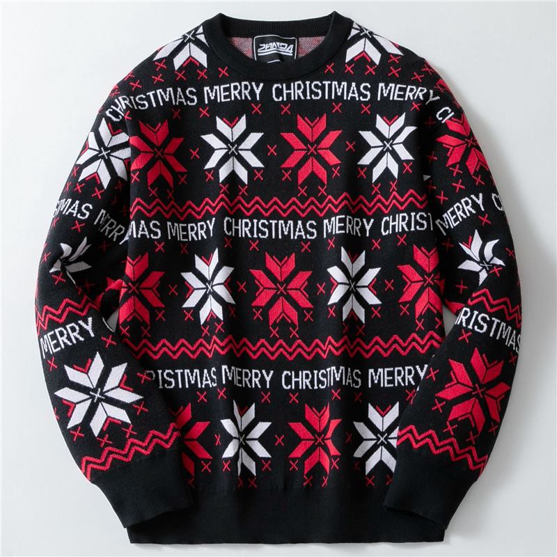 Christmas jacquard sweater loose shoulder long sleeved thin sweater