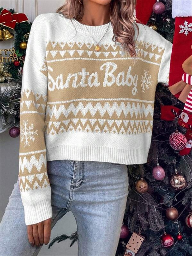 Loose and simple round neck knitted pullover Christmas sweater