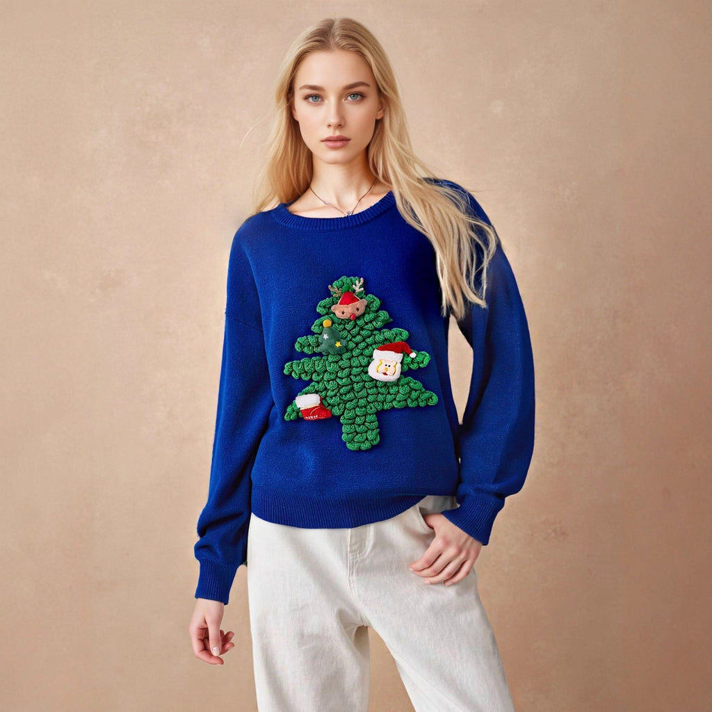 Round neck knitted sweater for women on Christmas Day