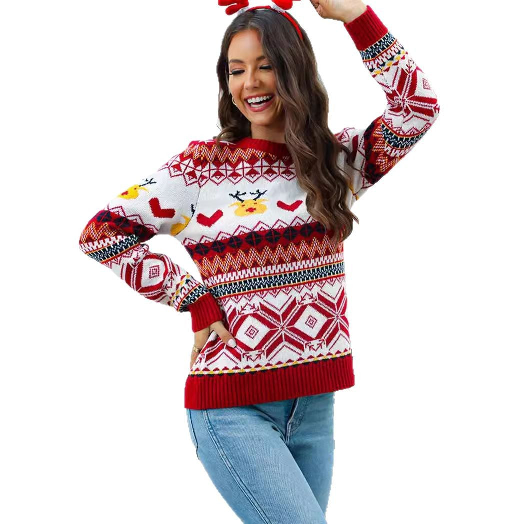 Hooded Snowflake Color blocked Christmas Day Sweater for Women