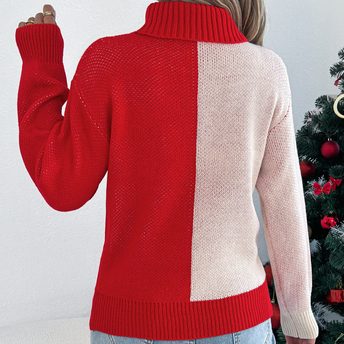 Colorful deer lantern long sleeved high necked pullover sweater