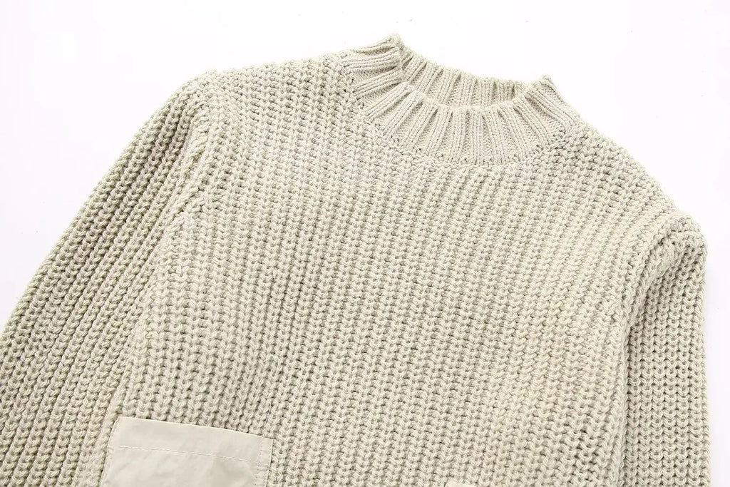 Contrast Cropped Sweaters for Women  Pullovers Knitted Sweater Woman Long Sleeve Ribbed Women's Sweater Autumn Jerseys