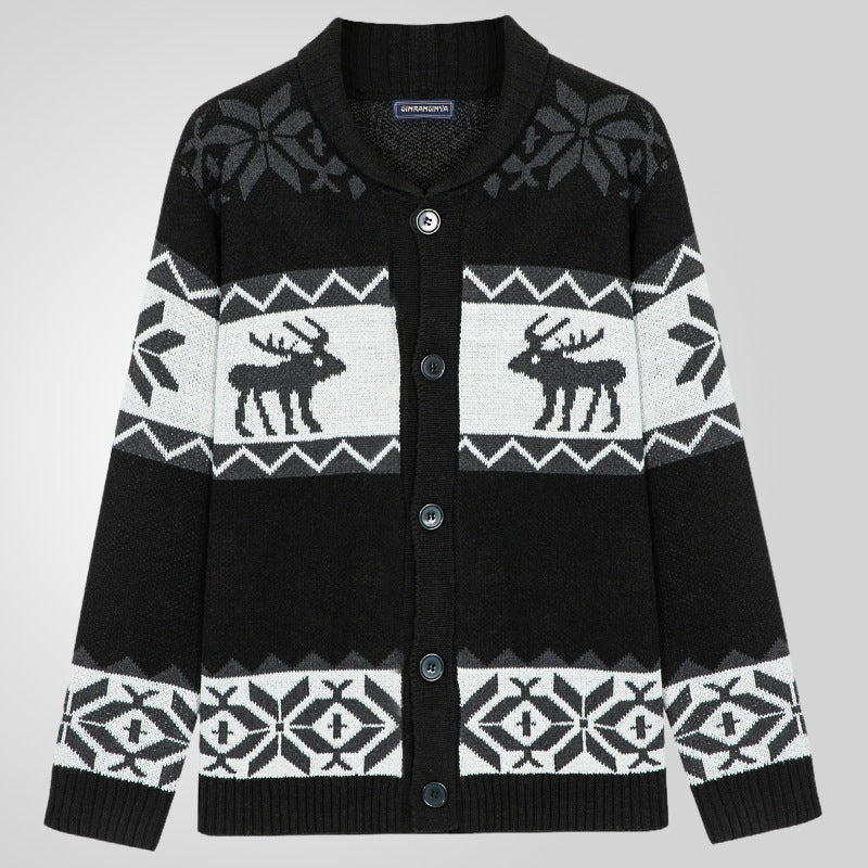Christmas Jacquard Knitted Sweater Button Open Sweater Coat