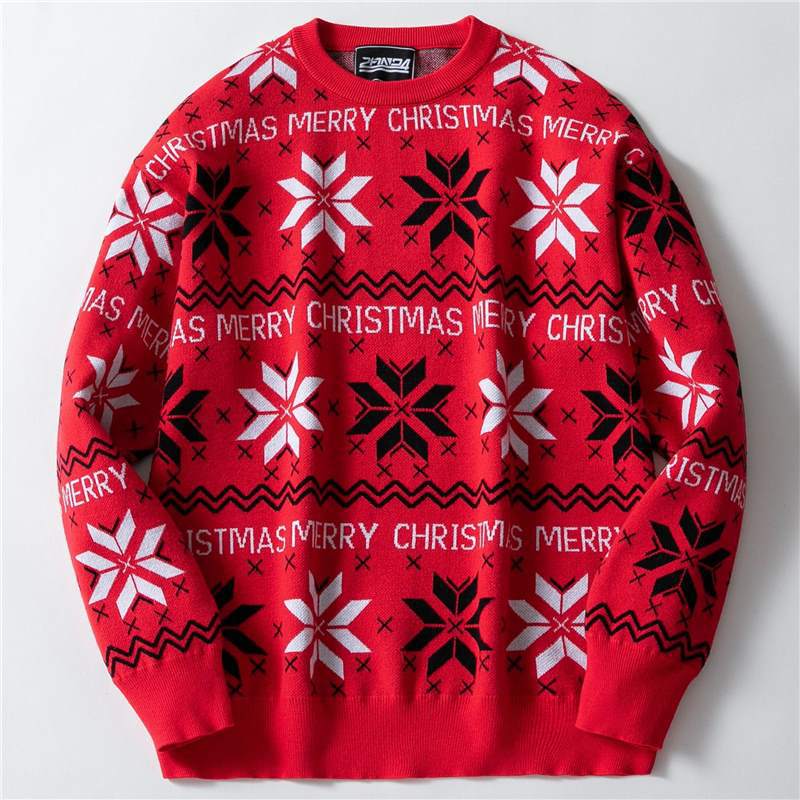 Christmas jacquard sweater loose shoulder long sleeved thin sweater