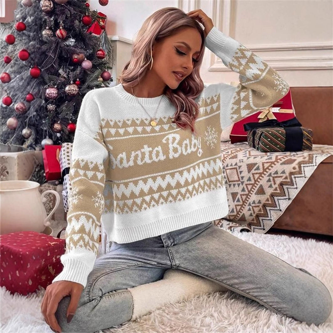 Loose and simple round neck knitted pullover Christmas sweater