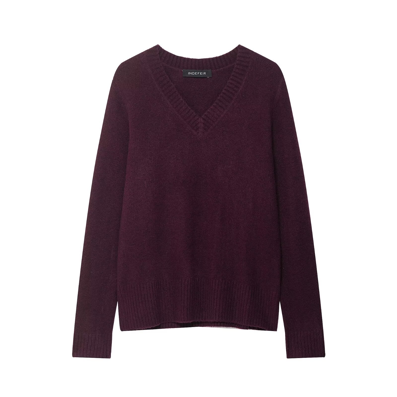 Temperament V-neck long sleeved pullover loose knit sweater for women