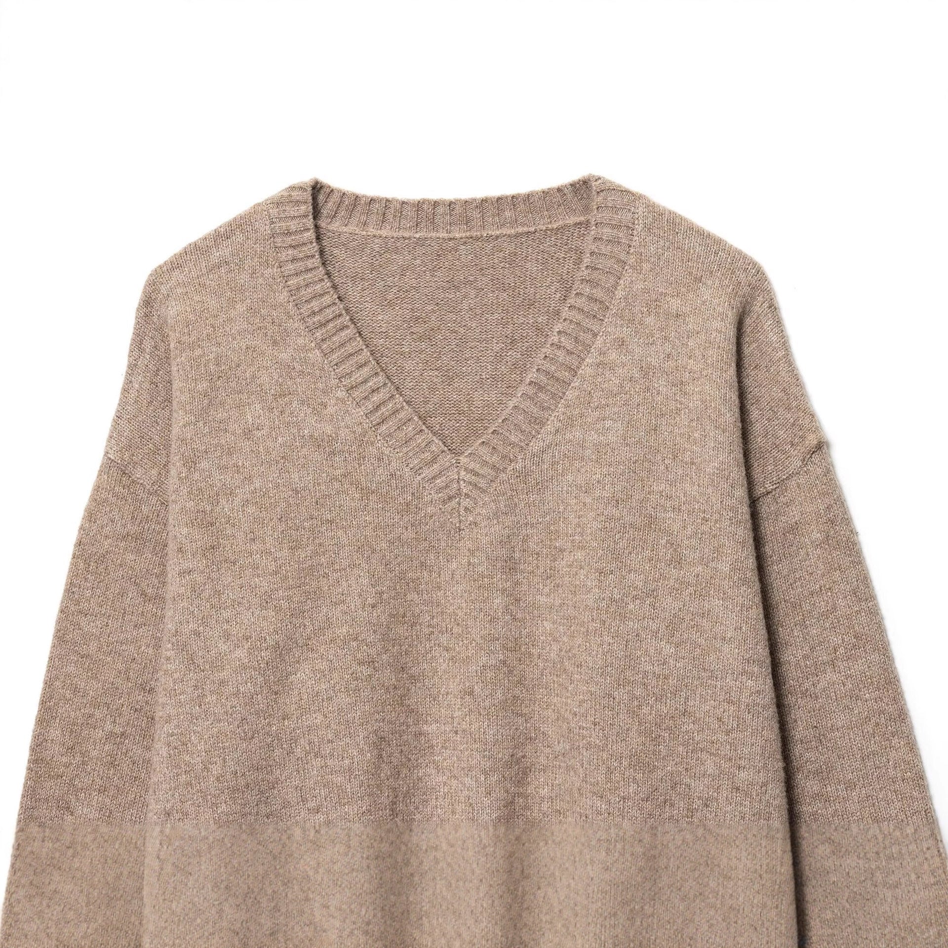 V-neck long sleeved solid color pullover knitted sweater for women