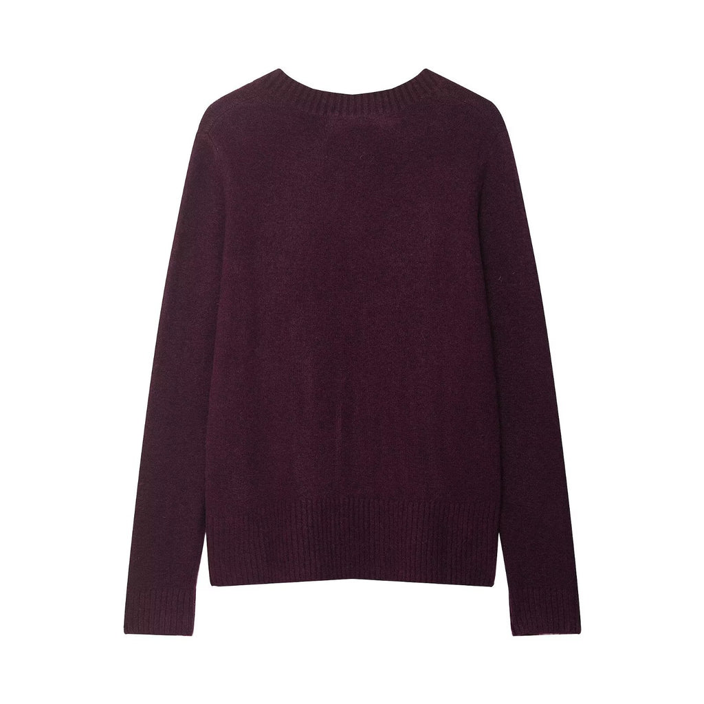 Temperament V-neck long sleeved pullover loose knit sweater for women