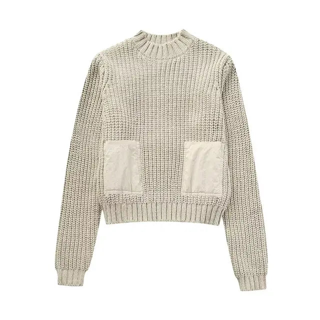 Contrast Cropped Sweaters for Women  Pullovers Knitted Sweater Woman Long Sleeve Ribbed Women's Sweater Autumn Jerseys