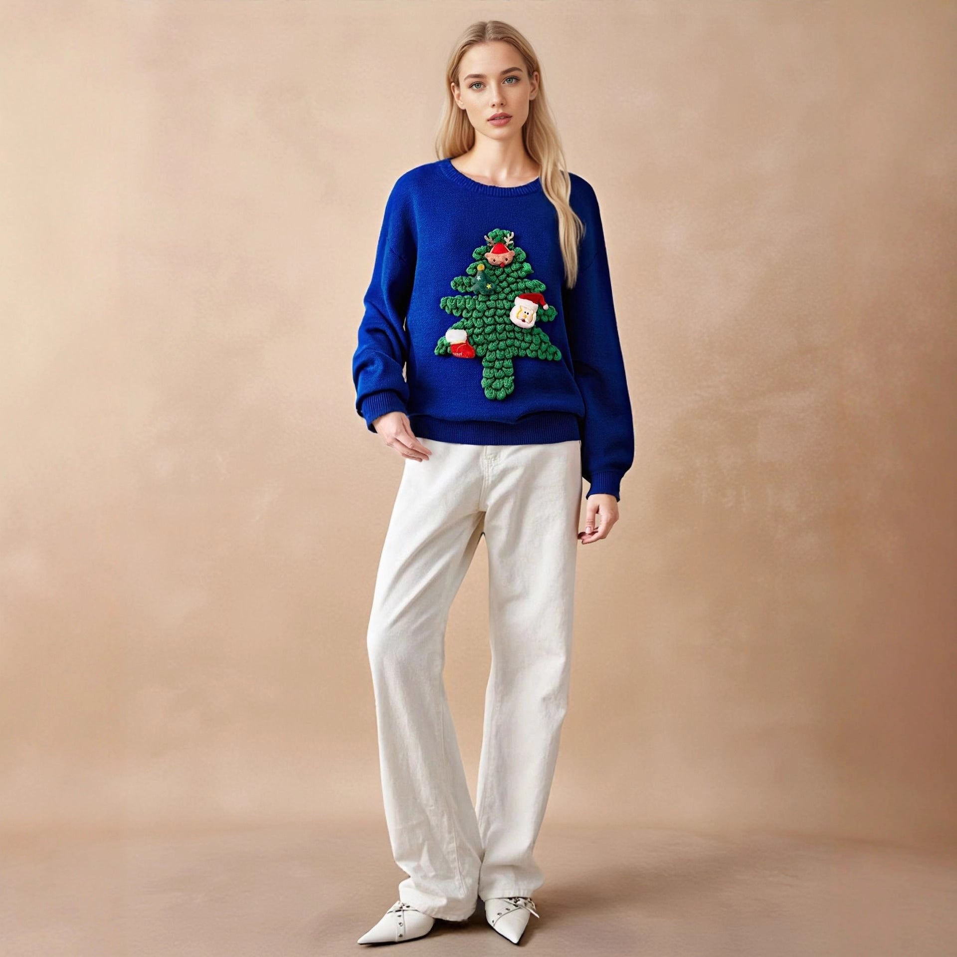 Round neck knitted sweater for women on Christmas Day