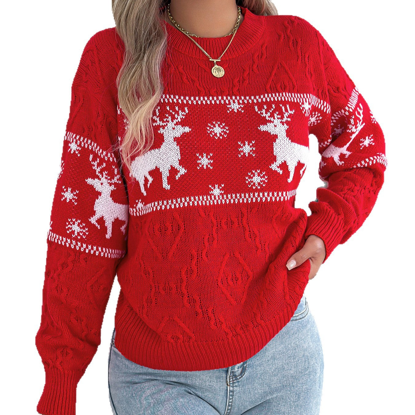 Deer pattern lantern long sleeved pullover sweater