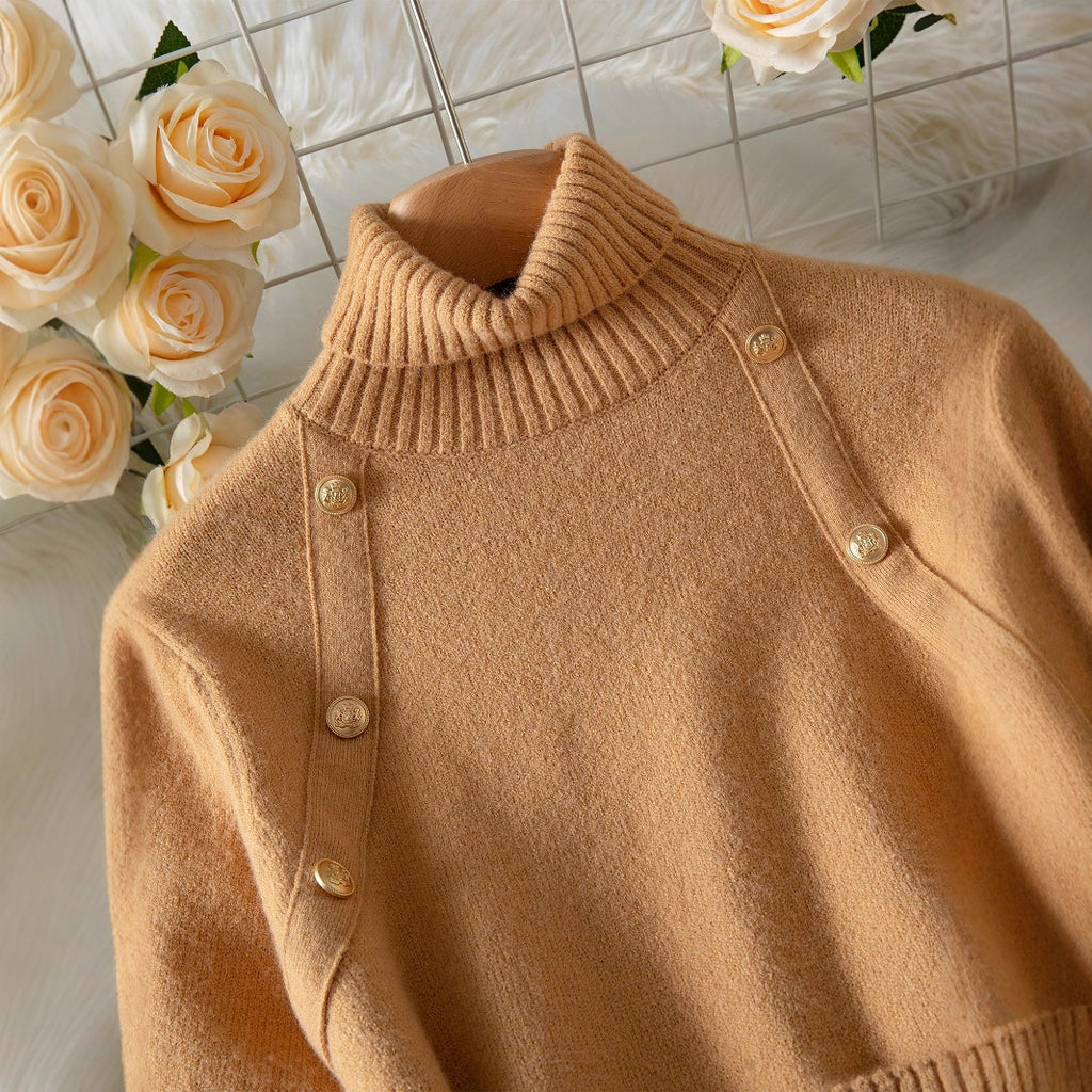 Lapel Warm Women's Sweater Elegant Lace Splicing Waistband Knitted Top