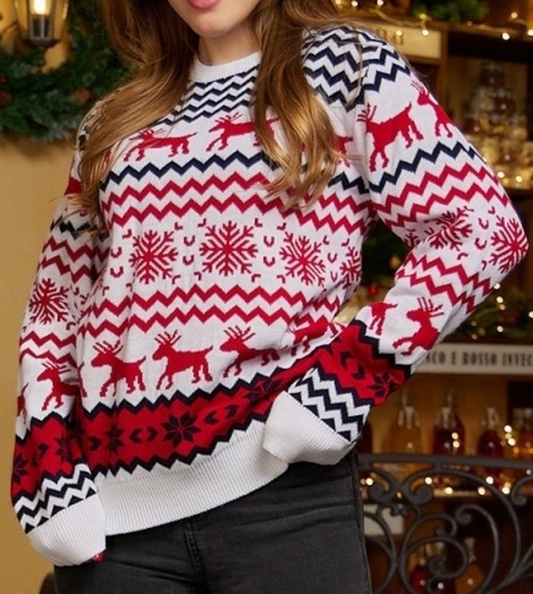 Christmas sweater couple outfit Christmas round neck knit sweater