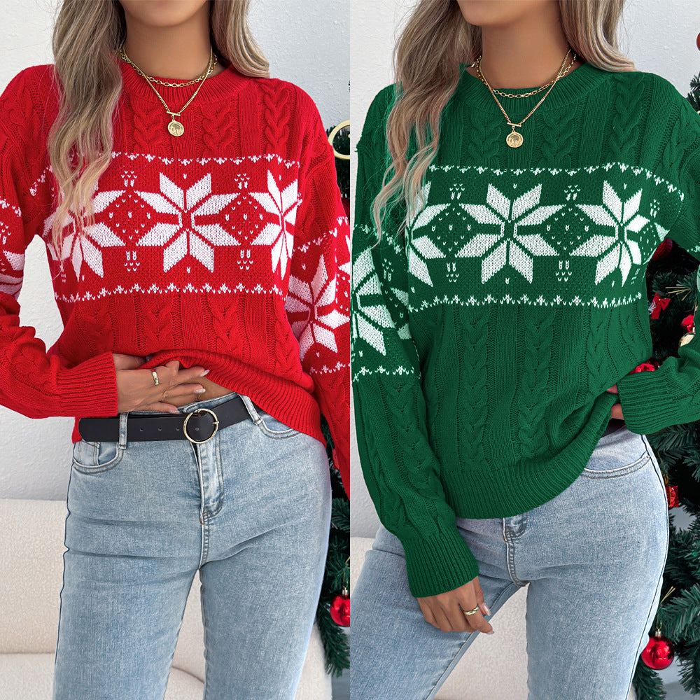 Snowflake patterned lantern long sleeved pullover sweater